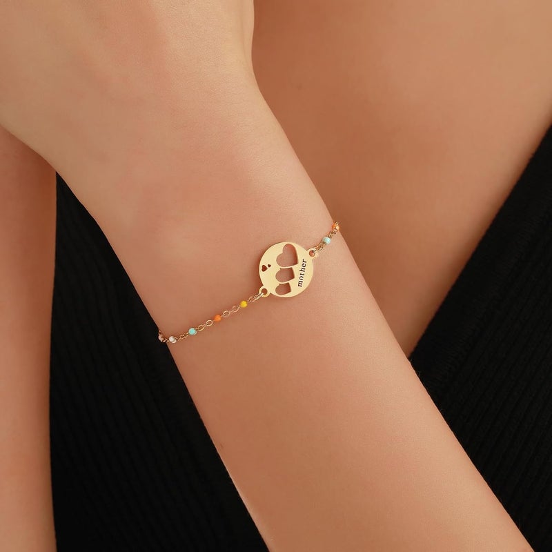DS Mother Daughter Bracelets Set,18K Gold Plated Stainless Steel Heart Jewelry for Women Girls,Mothers Day Gifts for Mom/Daughter,Adjustable Matching Bracelets for Mommy and Me gift box packaging - Image 4